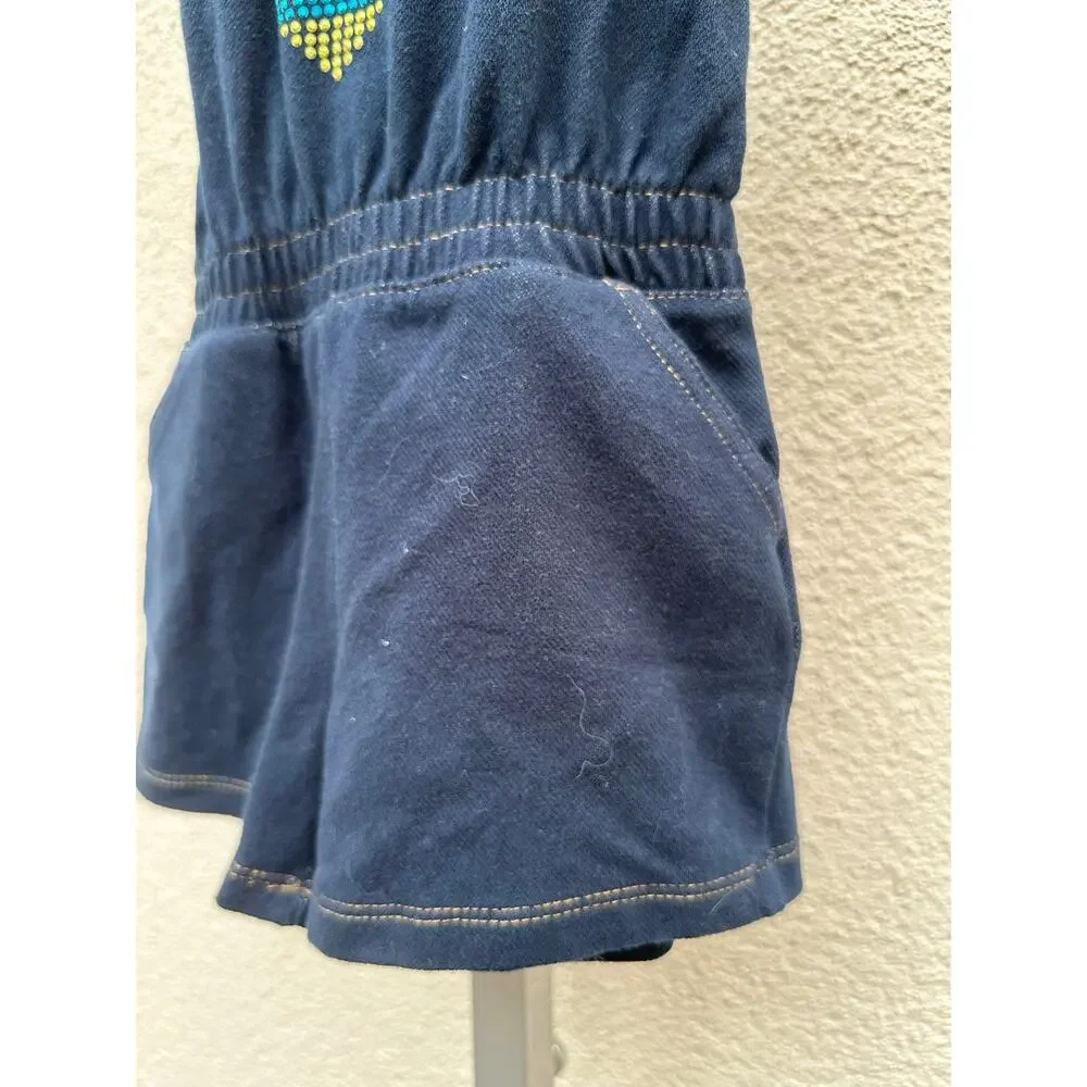 Pink House Ruffled Romper Heart Motive, Baby Size 2T, Navy Blue